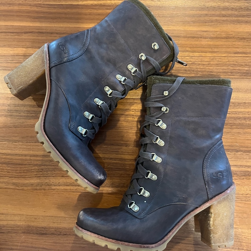 GUC Ugg Fabrice Brown Boots olive green wool  sz 11 - Picture 4 of 4